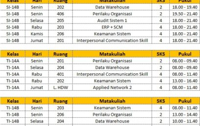 Jadwal Kuliah Semester VII Angkatan 2014 TA 2017/2018
