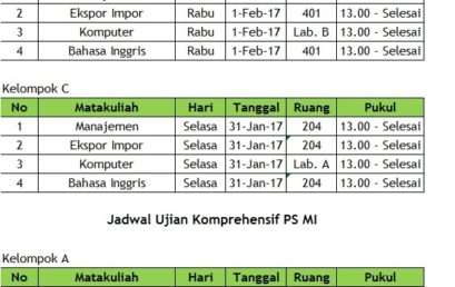 Jadwal Ujian Komprehensif Program Studi MA dan MI TA 2016/2017