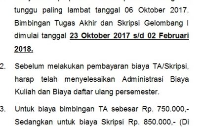 Pengumuman Penulisan TA Angk’ 2015 dan Skripsi Angk’ 2014