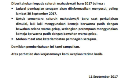 PENGUMUMAN JADWAL PEMBAGIAN SERAGAM