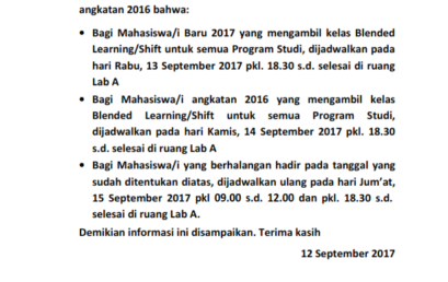 PENGUMUMAN SOSIALISASI KELAS BLENDED LEARNING / SHIFT