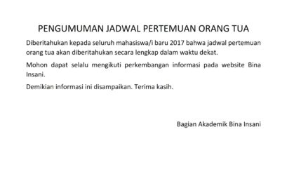 PENGUMUMAN JADWAL ORANG TUA