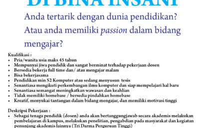 Lowongan Kerja Dosen STMIK Bina Insani