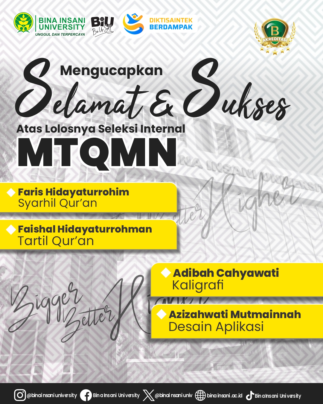 Seleksi Internal MTQ-MN 2025 Universitas Bina Insani Seleksi Internal MTQ-MN 2025 Universitas Bina Insani