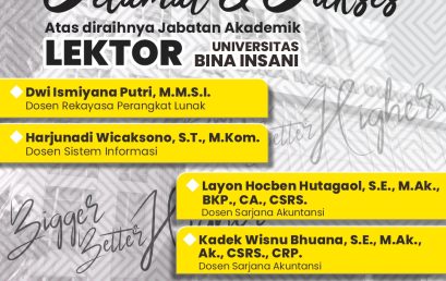 Selamat atas Pencapaian Jabatan Lektor bagi Dosen Universitas Bina Insani