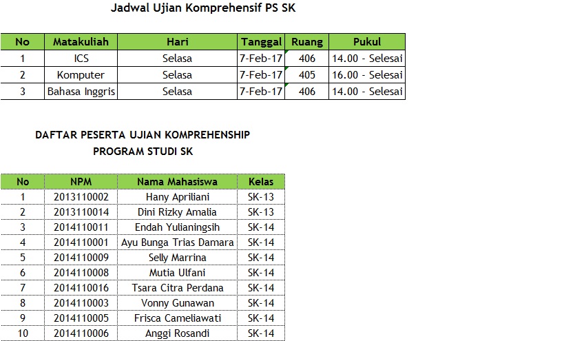 Jadwal Ujian Komprehensif Program Studi Sekretari TA 2016/2017